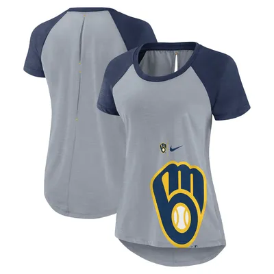 Milwaukee Brewers Nike Women's Summer Breeze Raglan Fashion T-Shirt - Heather Gray