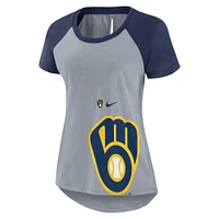 T-shirt à manches raglan Nike Milwaukee Brewers Summer Breeze pour femme, gris chiné