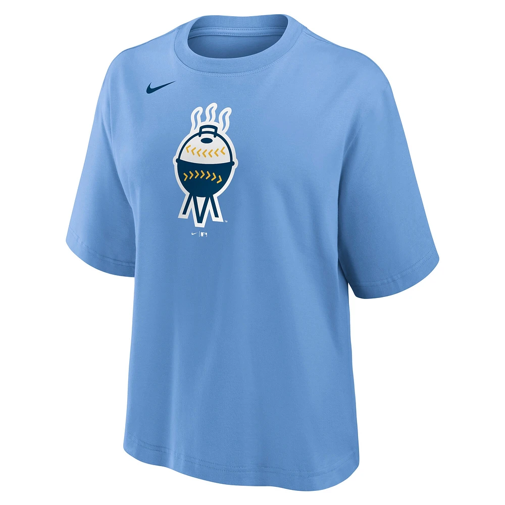 Women's Nike Light Blue Milwaukee Brewers City Connect Logo Boxy T-Shirt