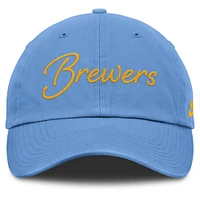 Casquette ajustable Nike bleu clair pour femme avec inscription Cooperstown Club des Milwaukee Brewers