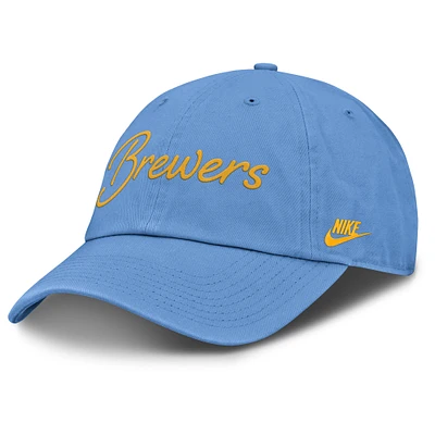 Casquette ajustable Nike bleu clair pour femme avec inscription Cooperstown Club des Milwaukee Brewers