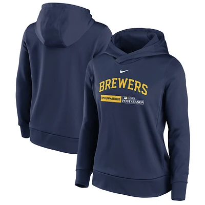 Sweat à capuche en polaire Dugout de la collection authentique des Milwaukee Brewers 2023 d'après-saison Nike bleu marine pour femme