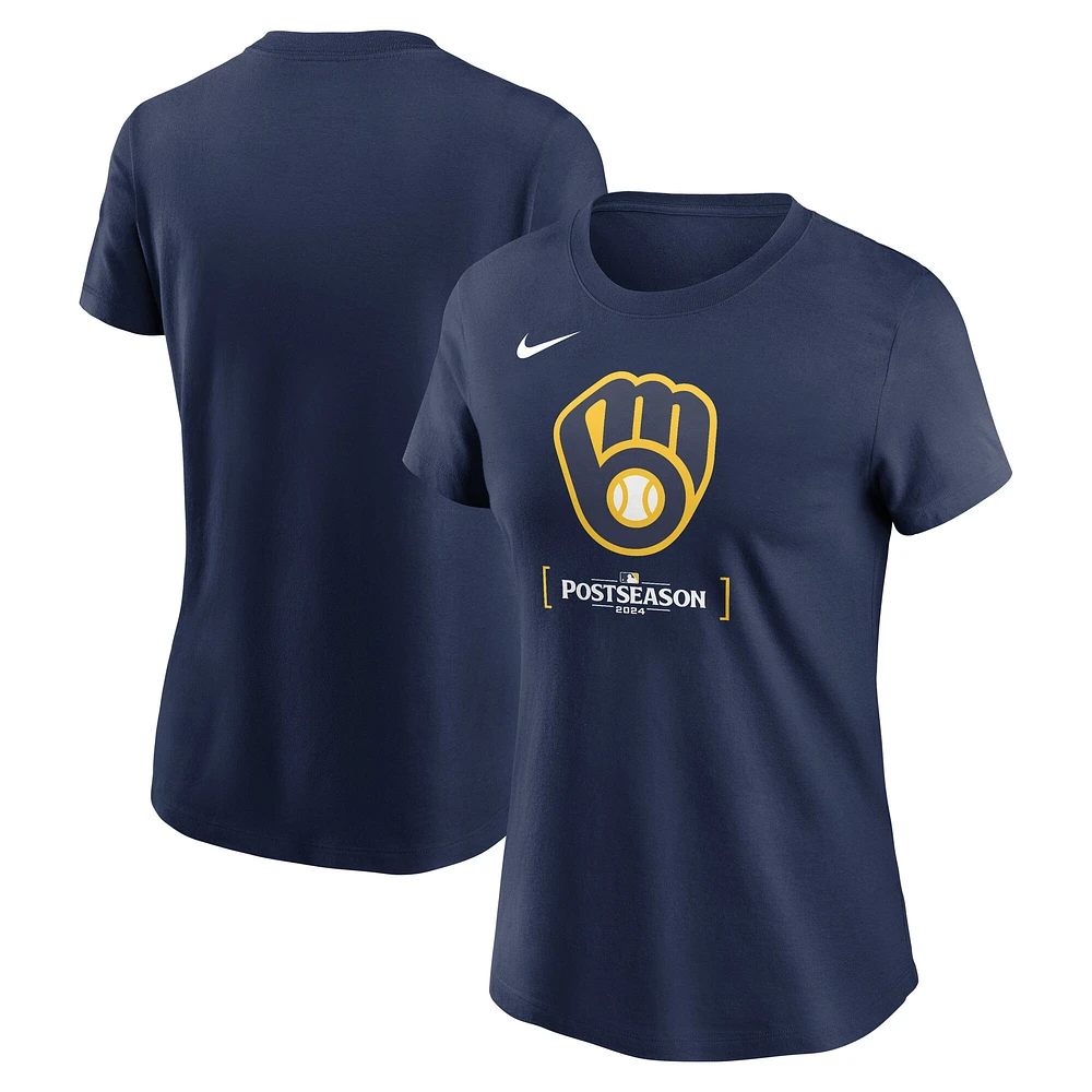 T-shirt Nike bleu marine pour femme Milwaukee Brewers 2024 MLB Postseason Authentic Collection