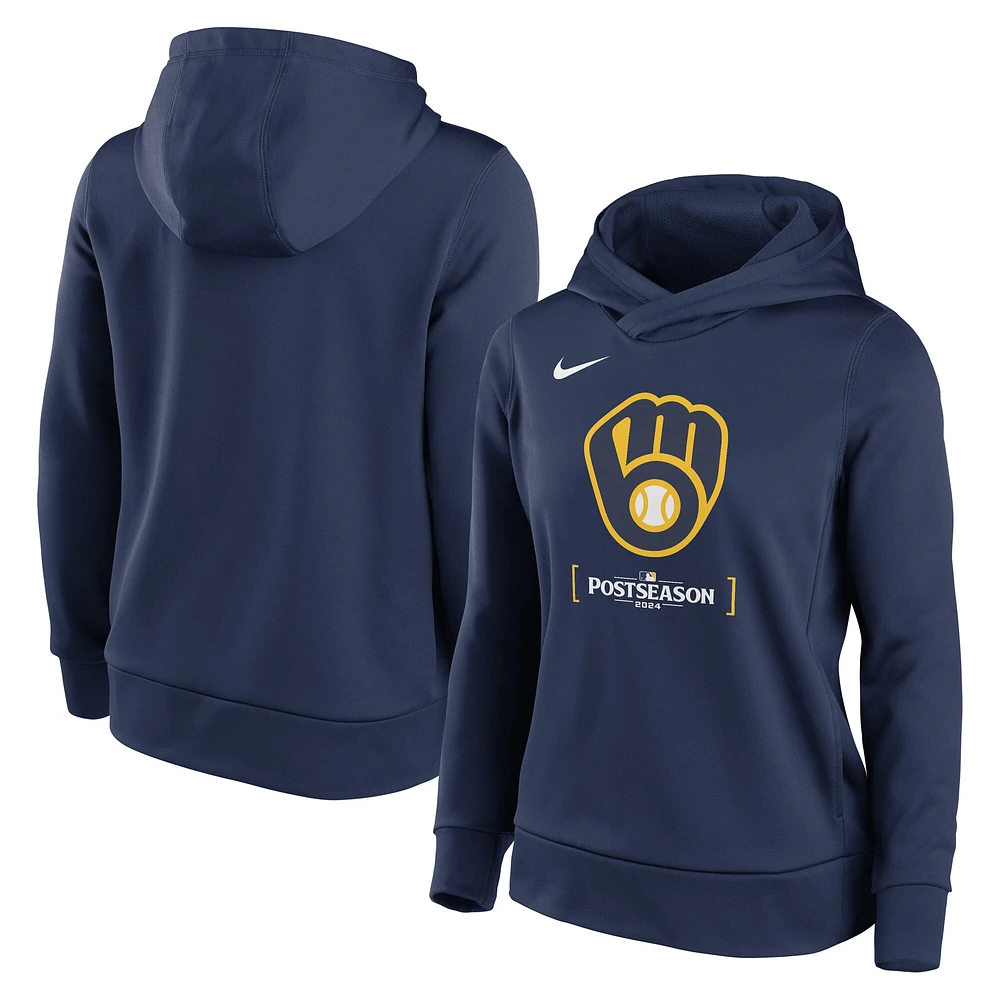 Sweat à capuche Nike bleu marine Milwaukee Brewers 2024 MLB Authentic Collection Therma pour femme