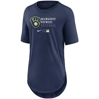 T-shirt à trois mélanges pour femme Nike Milwaukee Brewers Authentic Collection Baseball Fashion - Bleu marine