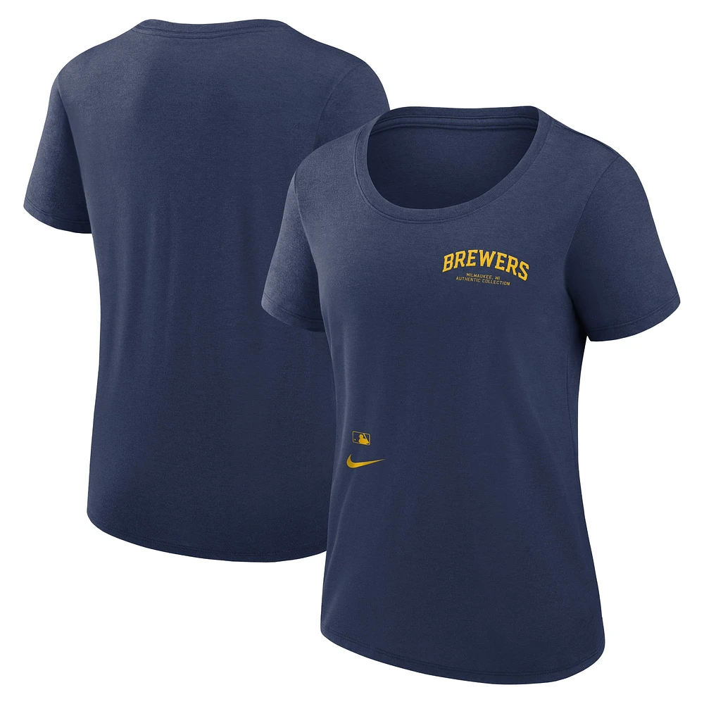 T-shirt à encolure dégagée Performance Nike Milwaukee Brewers Authentic Collection pour femmes, bleu marine