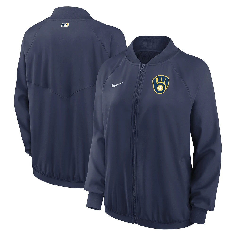 Veste à glissière intégrale Nike Milwaukee Brewers Authentic Collection Team Raglan Performance pour femme - Bleu marine