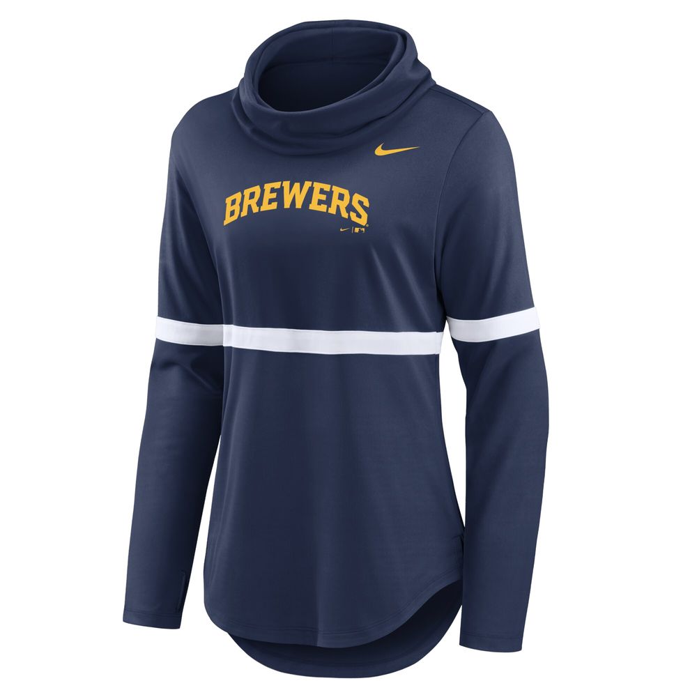 Women's Nike Navy Milwaukee Brewers Club Lettering Fashion Pullover Performance Sweatshirt