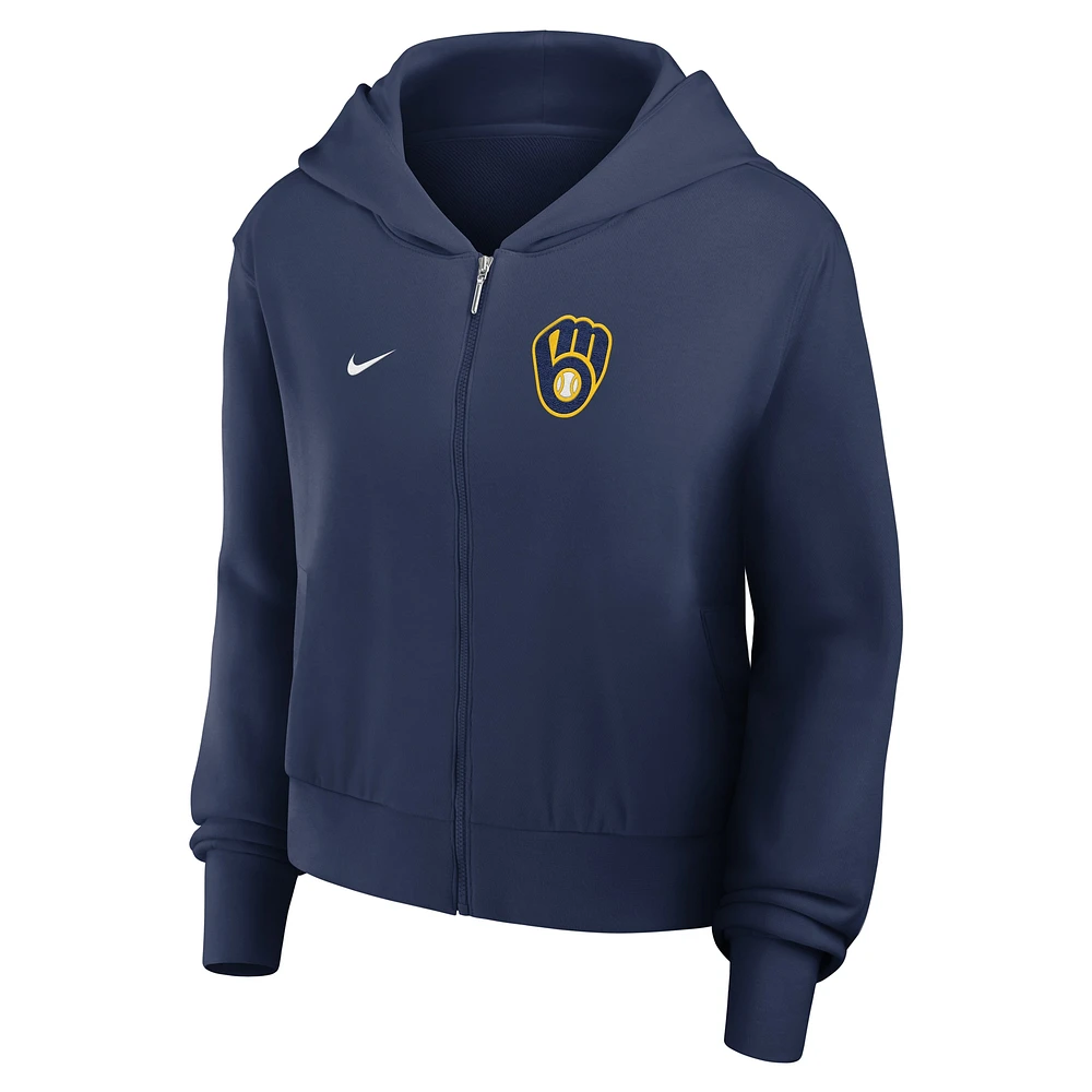Women's Nike Navy Milwaukee Brewers Cropped Chill Full-Zip Hoodie