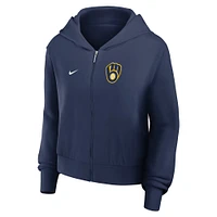 Women's Nike Navy Milwaukee Brewers Cropped Chill Full-Zip Hoodie