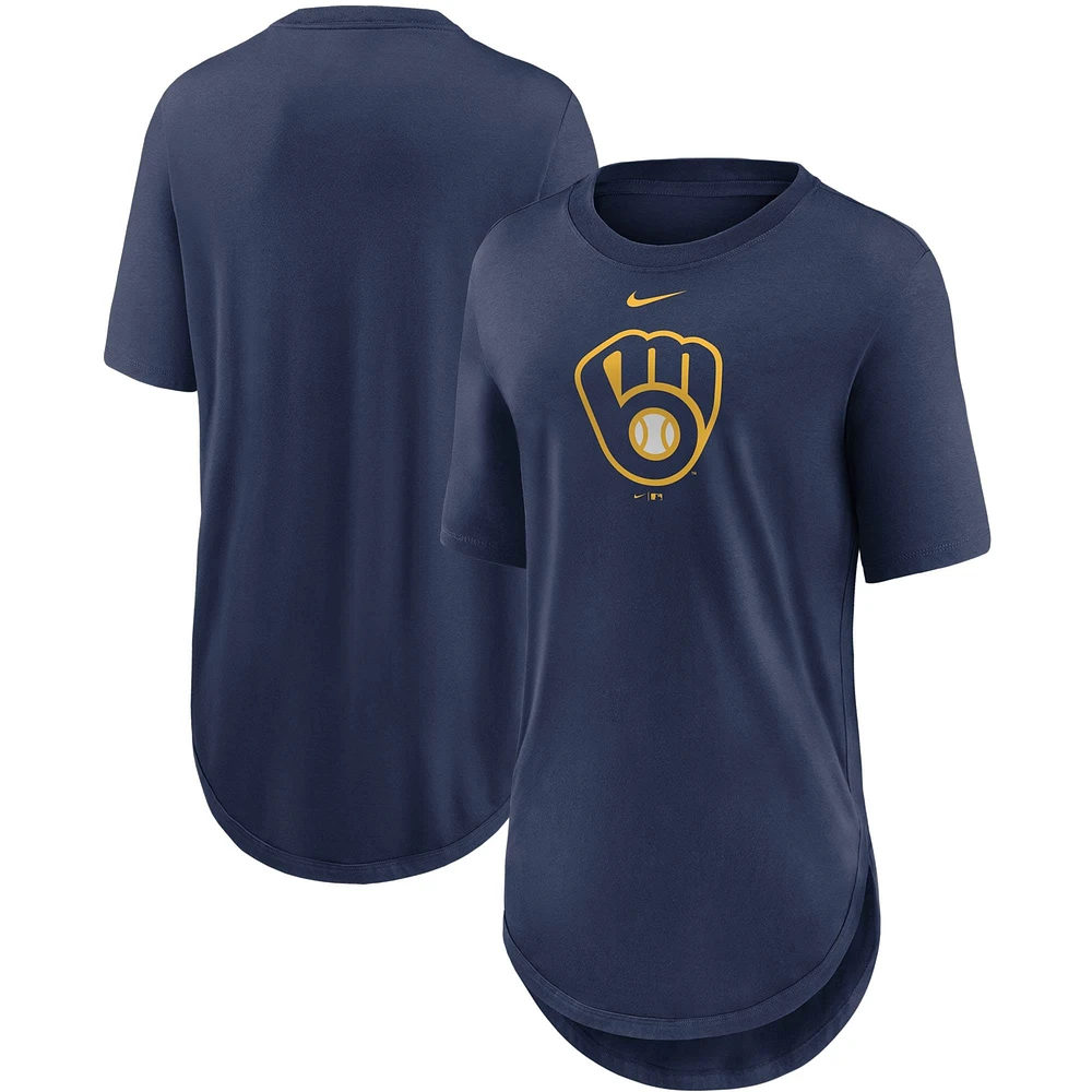 T-shirt à trois mélanges pour femme Nike Milwaukee Brewers Mascot Outline Weekend - Bleu marine