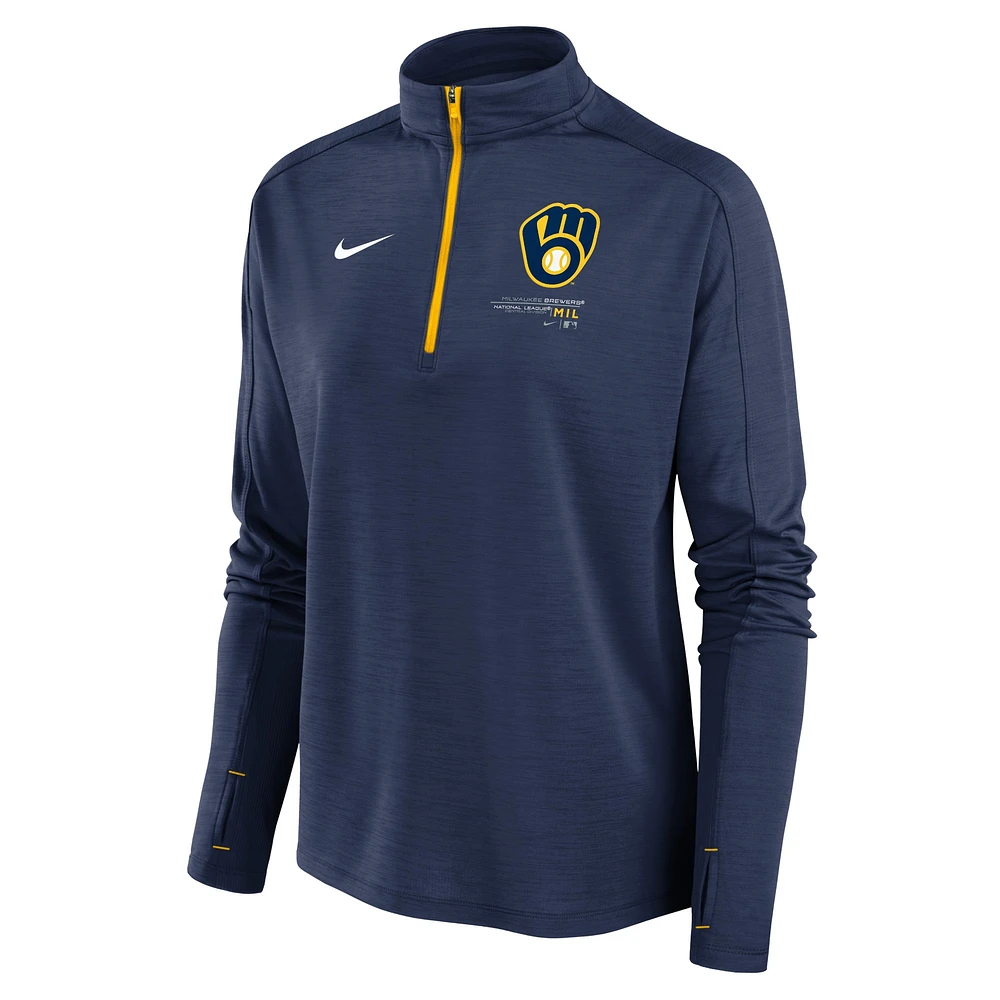 Haut pour femme Nike Milwaukee Brewers Pacer Quarter-Zip - Bleu marine