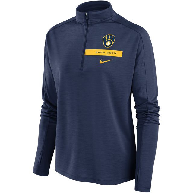 Haut à quart de zip Nike pour femmes, bleu marine, Milwaukee Brewers Primetime Local Touch Pacer