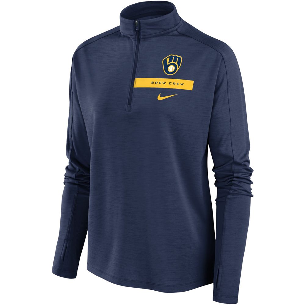 Women's Nike Navy Milwaukee Brewers Primetime Local Touch Pacer Quarter-Zip Top