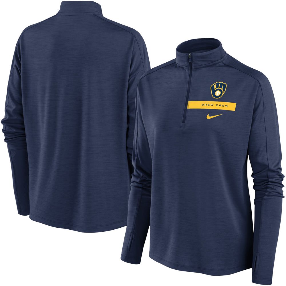 Women's Nike Navy Milwaukee Brewers Primetime Local Touch Pacer Quarter-Zip Top