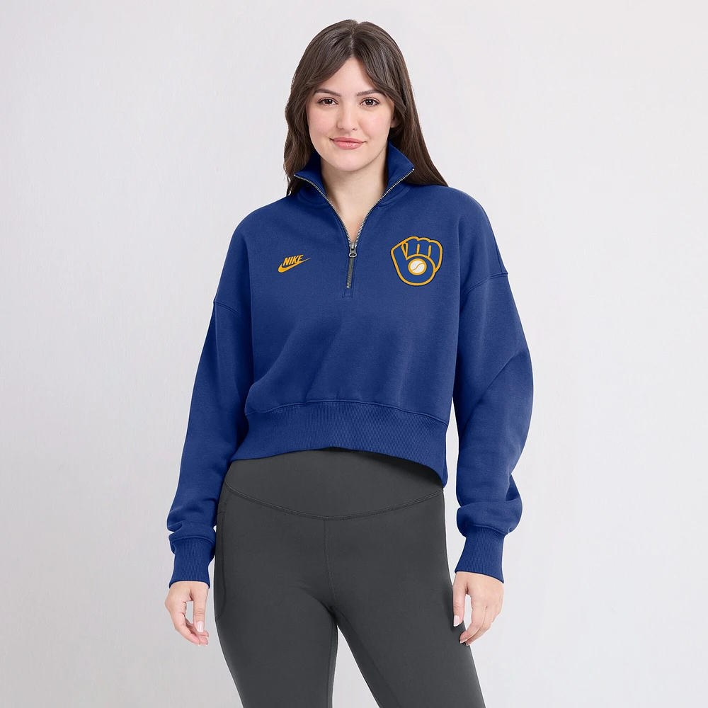 Women's Nike Royal Milwaukee Brewers Cooperstown Collection Phoenix Fleece Half-Zip Sweatshirt