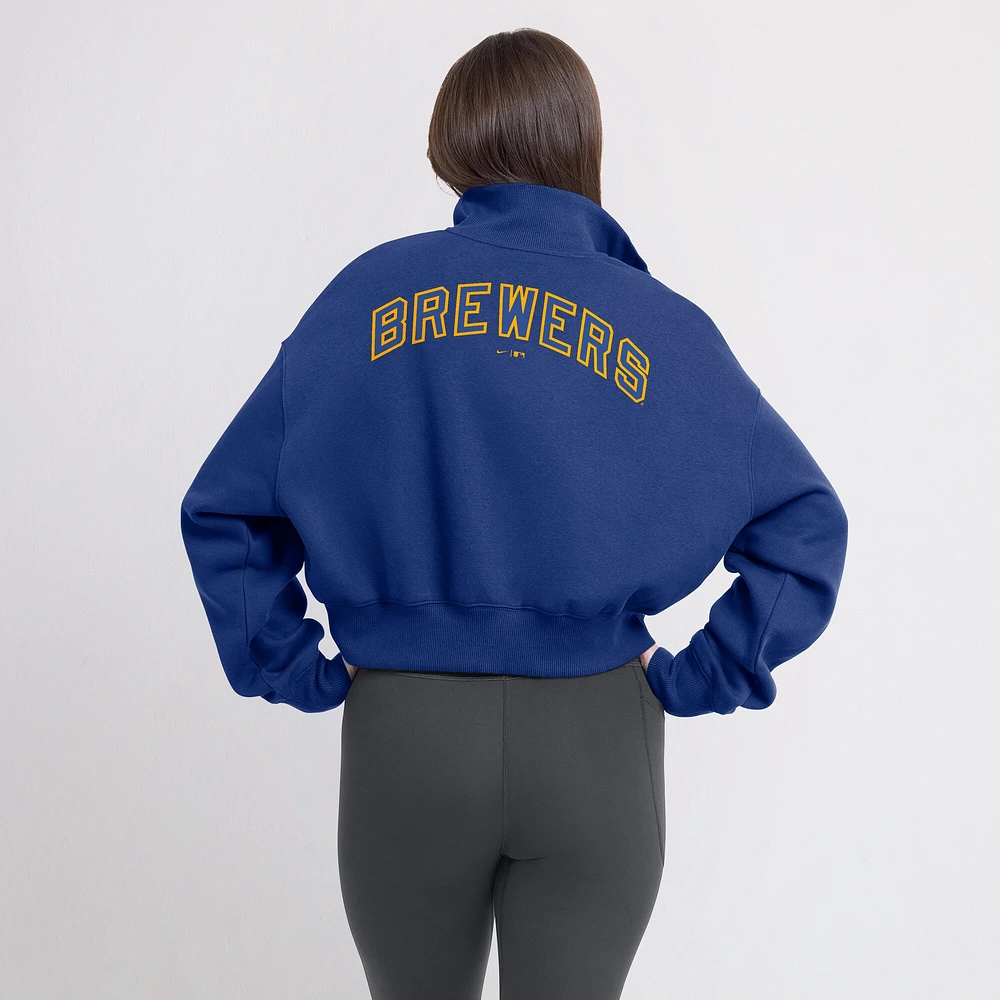 Women's Nike Royal Milwaukee Brewers Cooperstown Collection Phoenix Fleece Half-Zip Sweatshirt