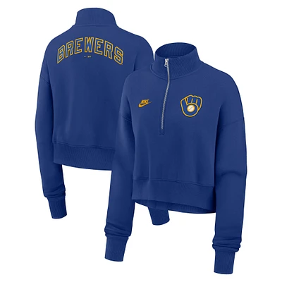 Women's Nike Royal Milwaukee Brewers Cooperstown Collection Phoenix Fleece Half-Zip Sweatshirt