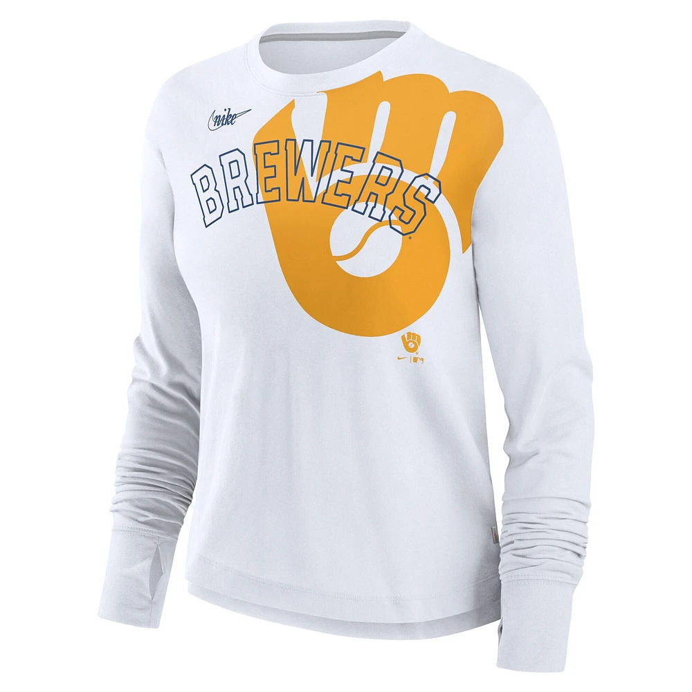 Women's Nike White Milwaukee Brewers Cooperstown Collection Long Sleeve T-Shirt