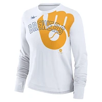 Women's Nike White Milwaukee Brewers Cooperstown Collection Long Sleeve T-Shirt