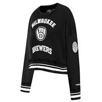 Women's Pro Standard Black Milwaukee Brewers Pearl Cropped Pullover Sweatshirt