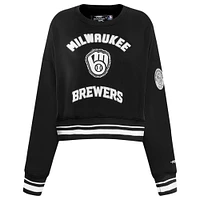 Women's Pro Standard Black Milwaukee Brewers Pearl Cropped Pullover Sweatshirt