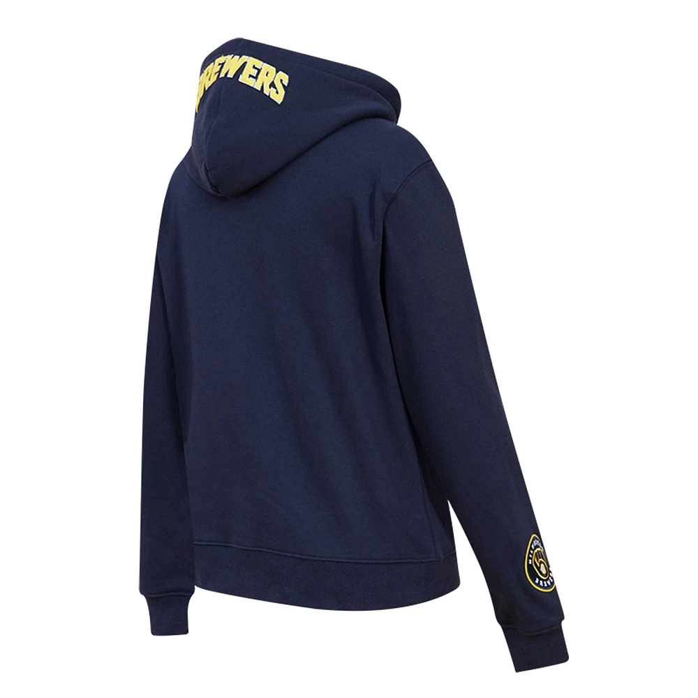Women's Pro Standard Navy Milwaukee Brewers Classic Fleece Pullover Hoodie