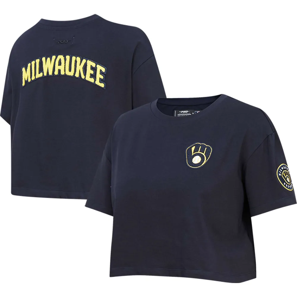 Lids Milwaukee Brewers Pro Standard Women's Classic Team Boxy Cropped T- Shirt - Navy