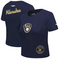 Women's Pro Standard  Navy Milwaukee Brewers Game Day Classics Baby Doll Cropped T-Shirt