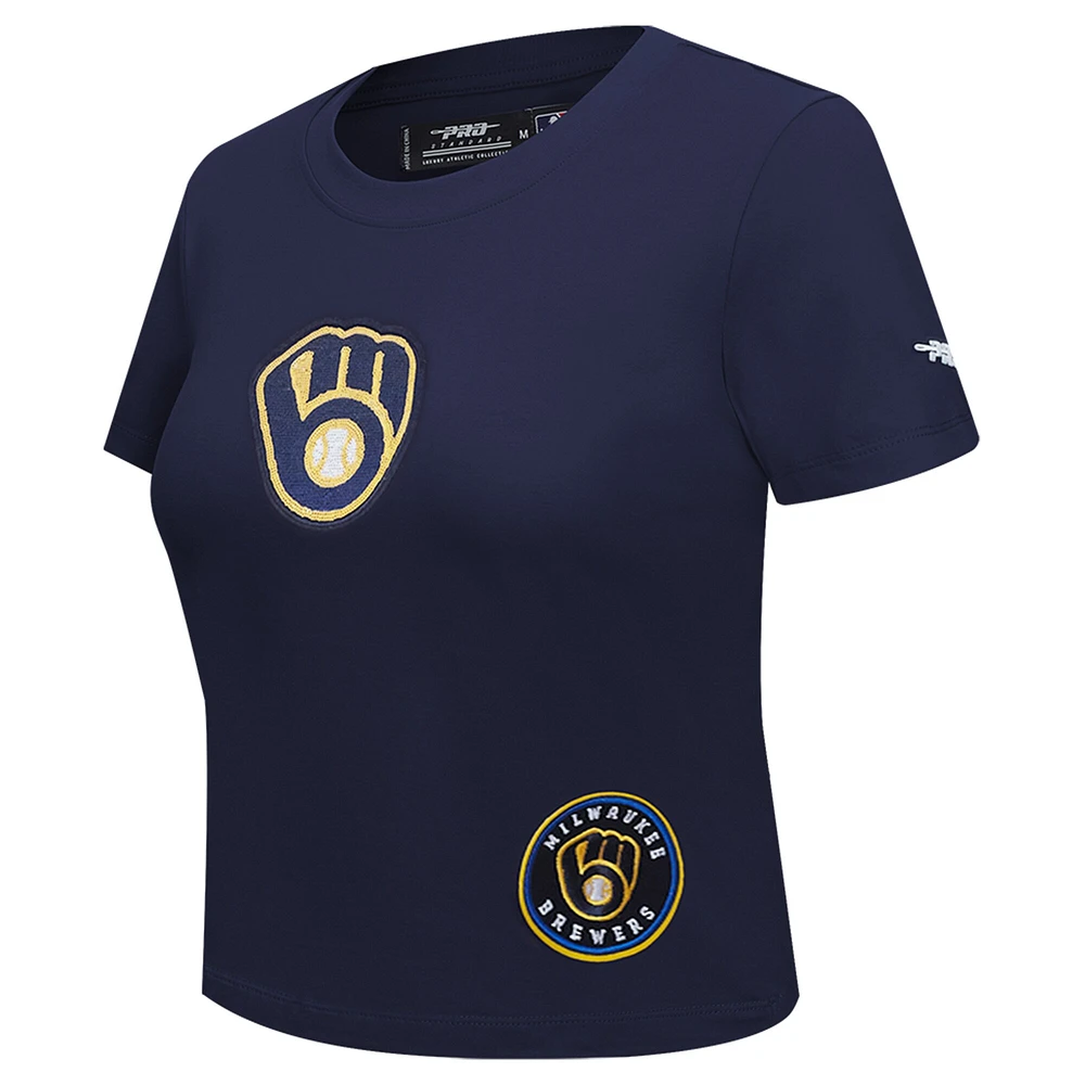 Women's Pro Standard  Navy Milwaukee Brewers Game Day Classics Baby Doll Cropped T-Shirt