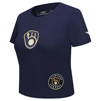 Women's Pro Standard  Navy Milwaukee Brewers Game Day Classics Baby Doll Cropped T-Shirt