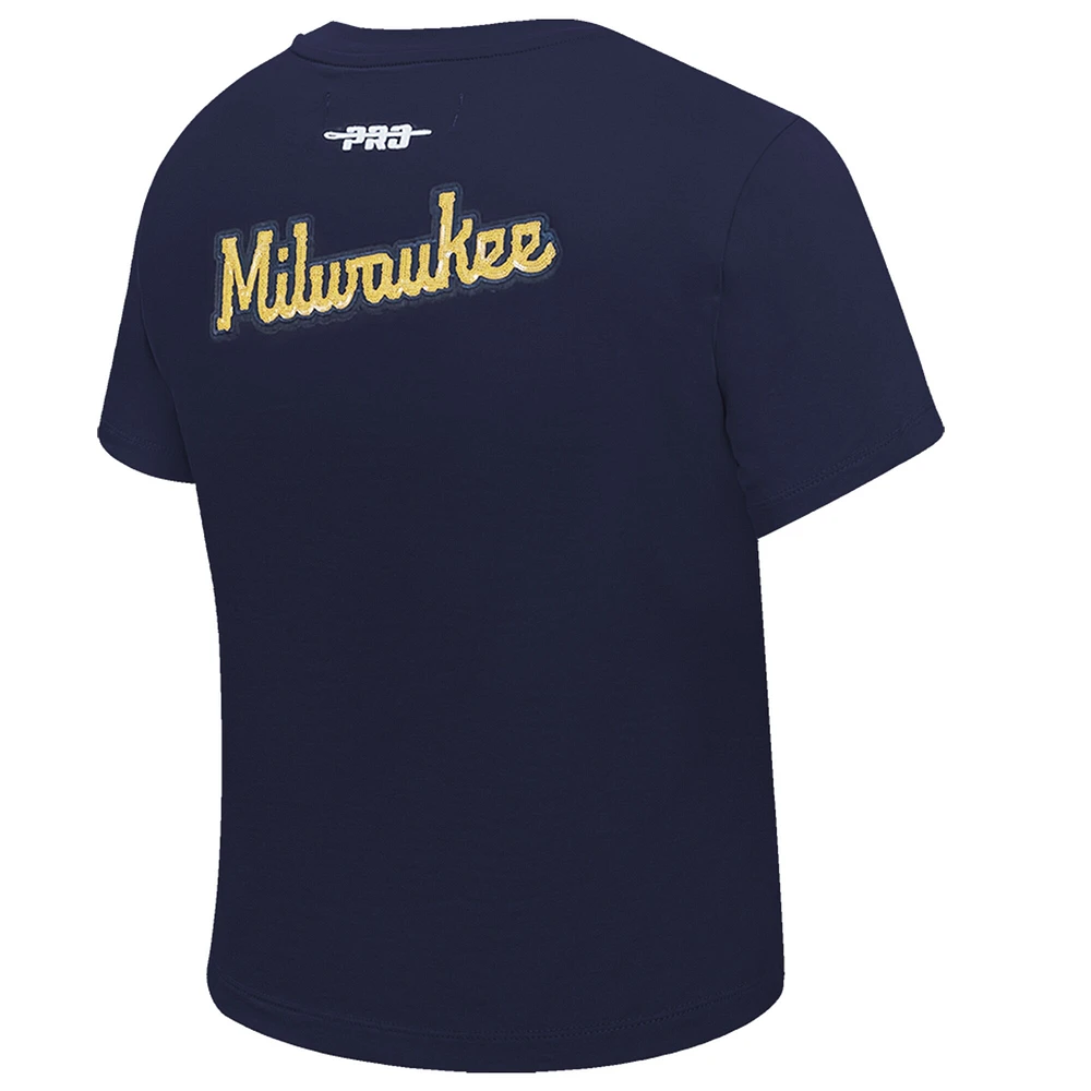 Women's Pro Standard  Navy Milwaukee Brewers Game Day Classics Baby Doll Cropped T-Shirt