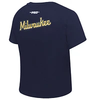 Women's Pro Standard  Navy Milwaukee Brewers Game Day Classics Baby Doll Cropped T-Shirt