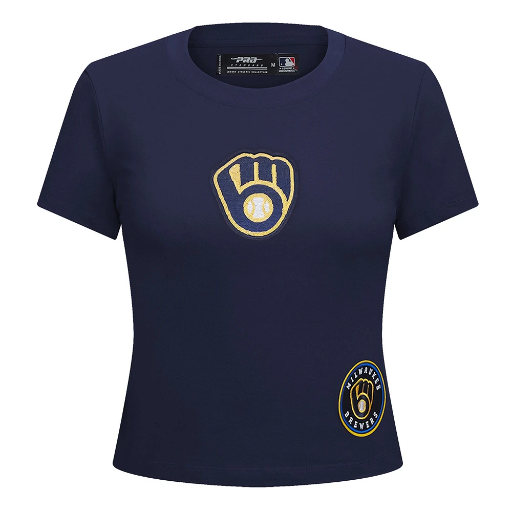 Women's Pro Standard  Navy Milwaukee Brewers Game Day Classics Baby Doll Cropped T-Shirt