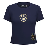 Women's Pro Standard  Navy Milwaukee Brewers Game Day Classics Baby Doll Cropped T-Shirt