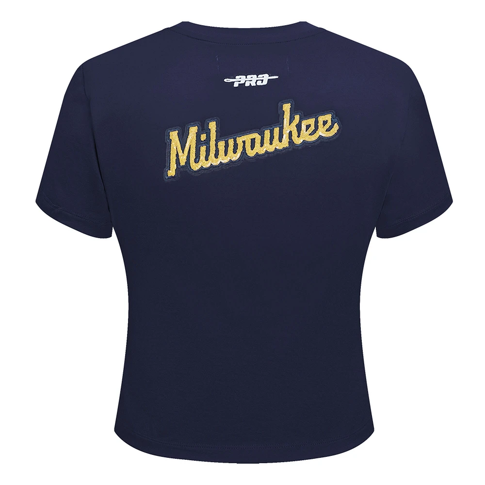 Women's Pro Standard  Navy Milwaukee Brewers Game Day Classics Baby Doll Cropped T-Shirt
