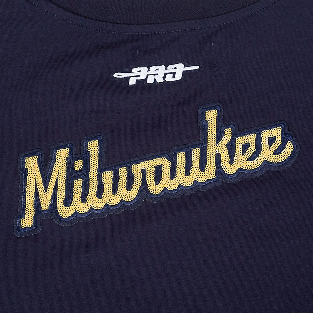 Women's Pro Standard  Navy Milwaukee Brewers Game Day Classics Baby Doll Cropped T-Shirt