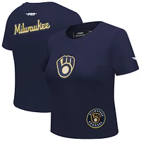 Women's Pro Standard  Navy Milwaukee Brewers Game Day Classics Baby Doll Cropped T-Shirt