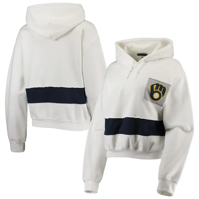 Men's Antigua White Milwaukee Brewers Victory Chenille Pullover Hoodie