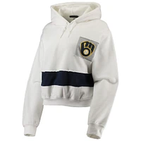 Women's Refried Apparel White/Navy Milwaukee Brewers Cropped Pullover Hoodie