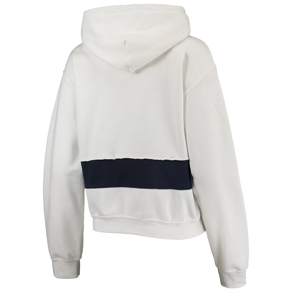 Women's Refried Apparel White/Navy Milwaukee Brewers Cropped Pullover Hoodie