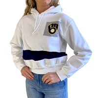 Women's Refried Apparel White/Navy Milwaukee Brewers Cropped Pullover Hoodie