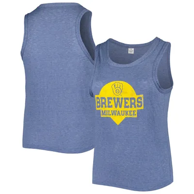 Milwaukee Brewers Soft as a Grape Women's Plus High Neck Tri-Blend Tank Top - Navy