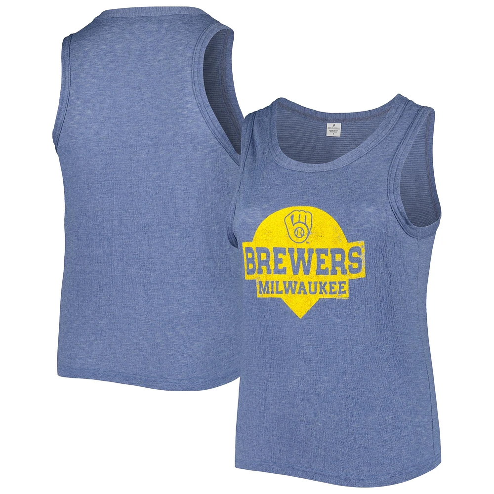 Women's Soft as a Grape Navy Milwaukee Brewers Plus High Neck Tri-Blend Tank Top