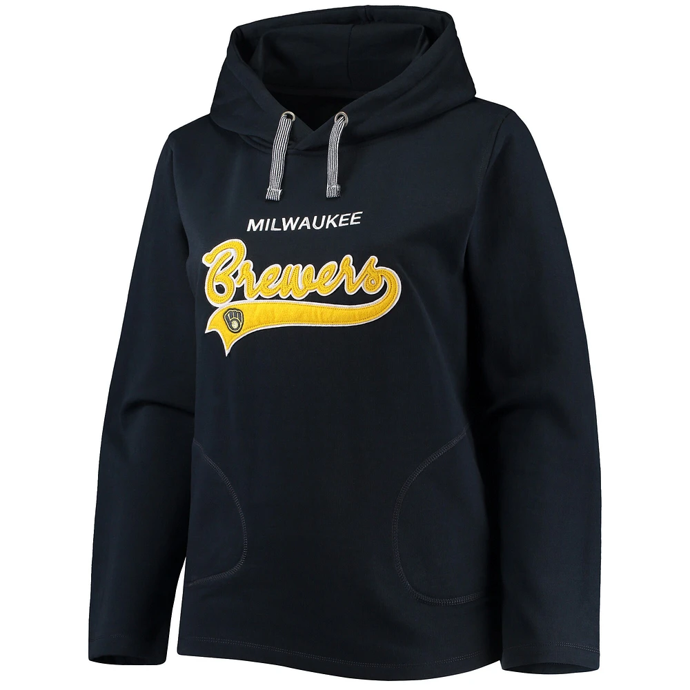 Women's Soft as a Grape Navy Milwaukee Brewers Plus Side Split Pullover Hoodie