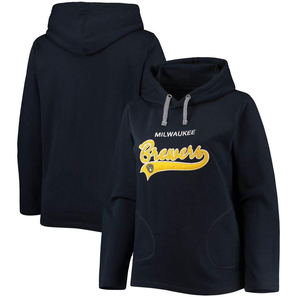 Women's Soft as a Grape Navy Milwaukee Brewers Plus Side Split Pullover Hoodie