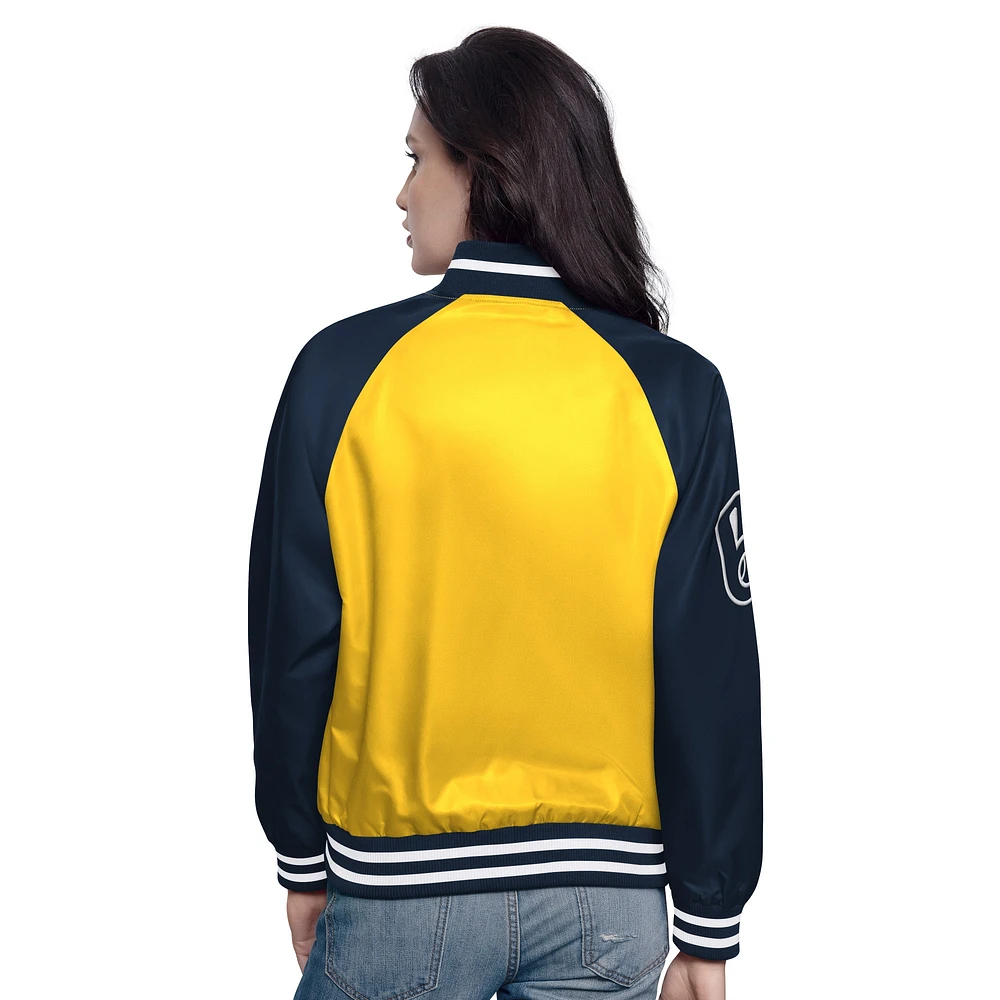 Women's Starter Gold/Navy Milwaukee Brewers Home Run Full-Snap Varsity Jacket