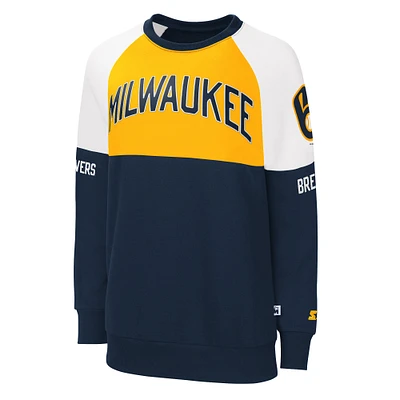 Sweat-shirt Starter pour femmes bleu marine/or Milwaukee Brewers Baseline Raglan