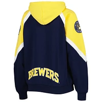 Women's Starter Navy/Gold Milwaukee Brewers Hail Mary Full-Zip Hoodie