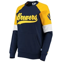 Women's Starter Navy/Gold Milwaukee Brewers Playmaker Raglan Pullover Sweatshirt